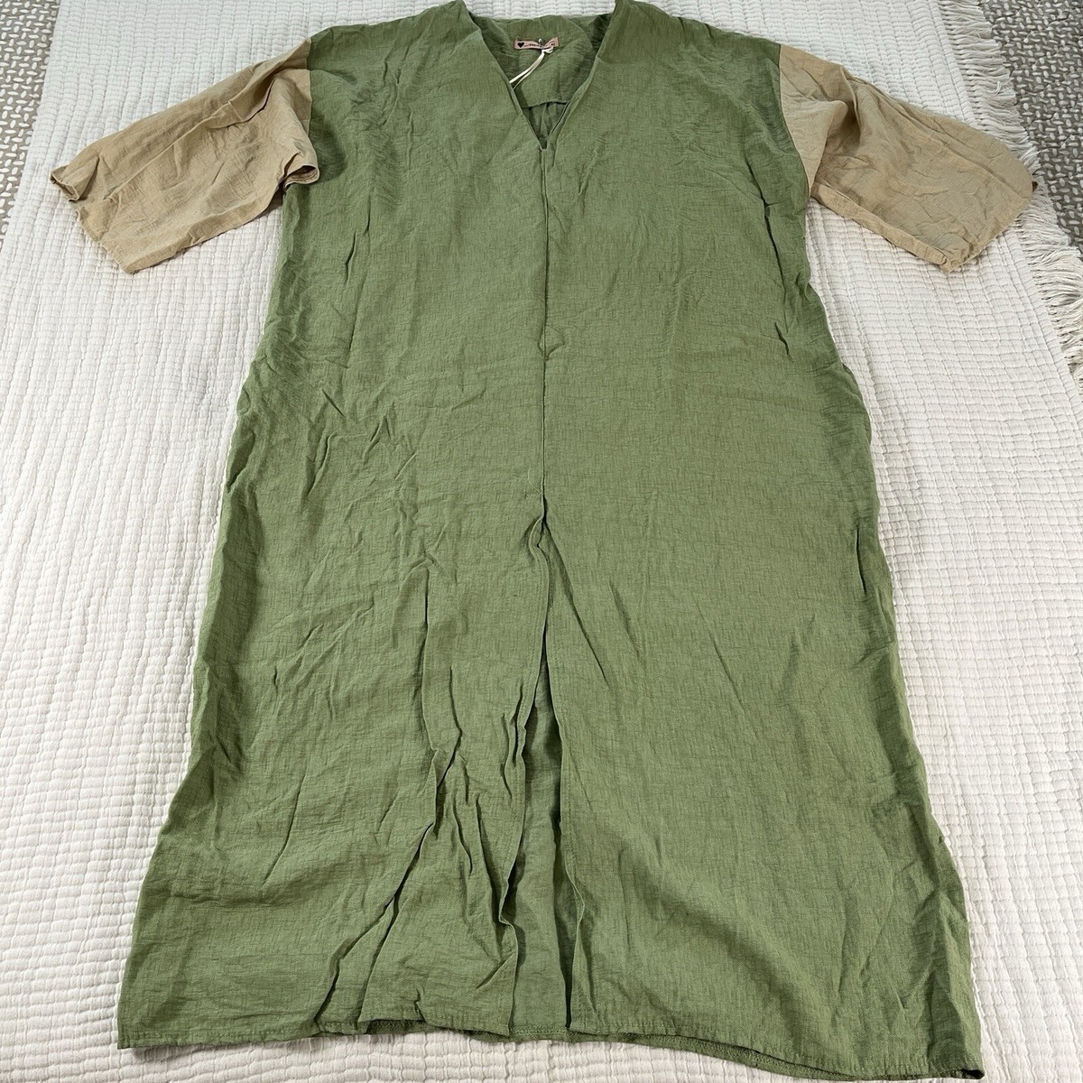 green earthy dress Marco Womens Large Midi Lagenlook Minimal Neutral Boho Hippie pageant girls