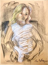 Female Figure ART DRAWING Vintage 60s Hair Fashion 1968 Mood Charcoal SIGNED MCM