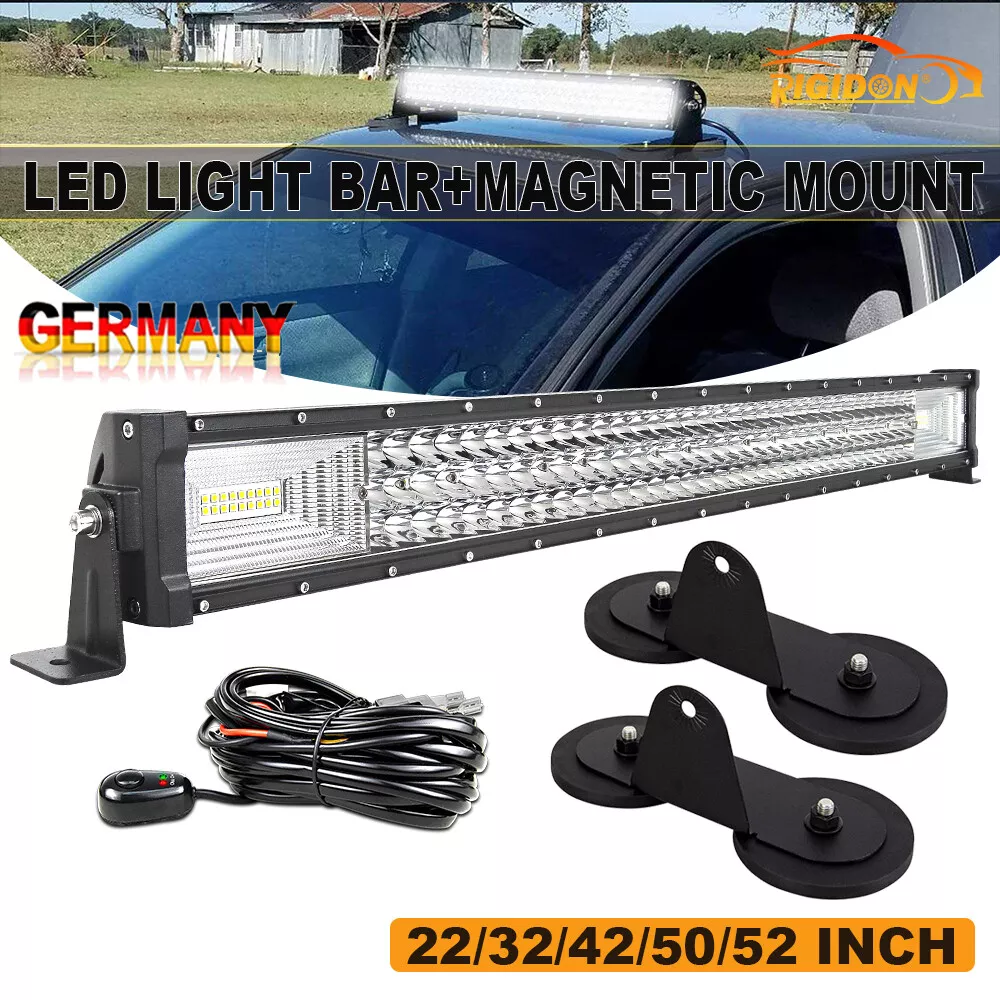 Tri Row LED Light Work Bar Magnetic Mounting Bracket 22 32 42 50 52 Inch Offroad