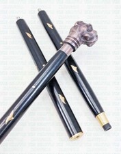 Copper Antique Bulldog Dog Head Handle 3 Fold Black Wooden Walking Stick Cane