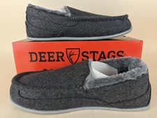 DEER STAGS Slipperooz Spun Slipper Mens 10 M Dark Grey Faux Fur Slip On Shoes