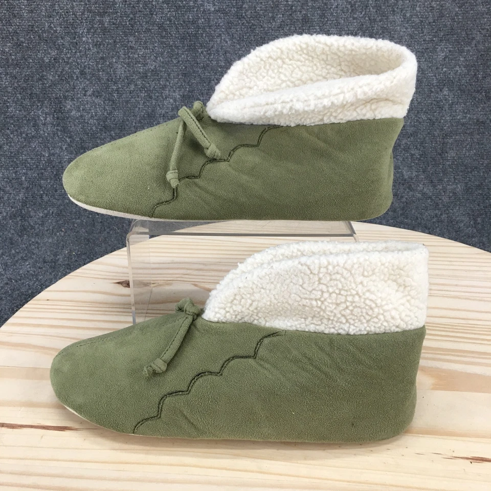 TOTES Isotoner Boots Womens L8-9 Shearling Slip On Flats Bootie Green Faux Suede - Image 2 of 4