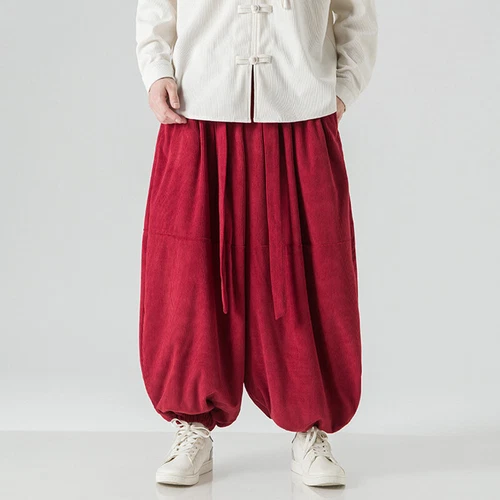 Pantalones harén holgados de pana para hombre calce suelto estilo chino pantalones informales largos - Imagen 13 de 17