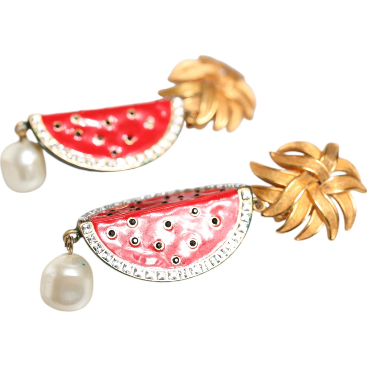 【関税&送料込】Dolce E Gabbana Brass Earrings DOLCE & GABBANA Earrings Gold Brass Crystal Banana Clip-on
