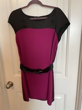 EXPRESS Color Block Midi Dress Pink Black Maroon Medium With Belt