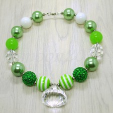 Fashion Women White Pendant Green Chunky Beads Bubblegum Kids Gumball Necklace