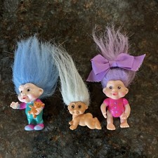3 VTG Russ Applause Troll Doll Figure Cake Crawling Baby Bear Blue Purple Hair