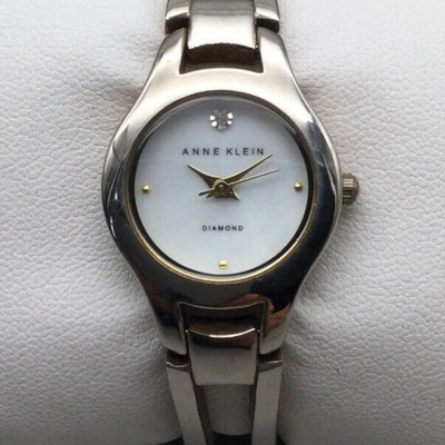 Anne Klein Diamond Watch Women 23mm Silver Tone MOP Dial New Battery 6''