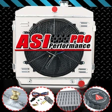 4 ROW Aluminum Radiator Shroud Fan For 1955-1957 Chevy Bel Air Nomad 150 210 V8