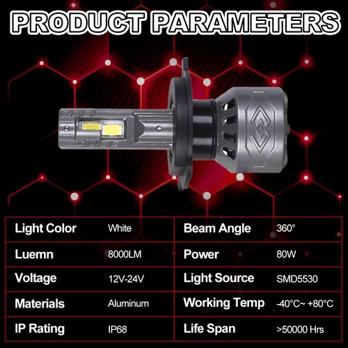 TOPAZ H4 LED Headlight Bulbs 8000lm/Set Brightness 6000K White - Picture 3 of 9