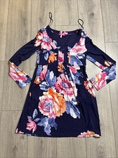 Joules Lizzie Navy Floral Viscose Jersey Tunic Midi Dress Size 10 Pockets