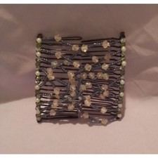 Vintage Beaded Hair Comb With Crystals  Faux Pearls Black Metal Double Comb