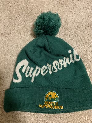 SEATTLE SUPER-SONICS Mitchell & Ness NBA BASKETBALL BEANIE Winter Hat Fan Cap