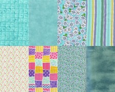 Blue Aqua Print Cotton Fabric Fat Quarters FQ Lot of 8 15