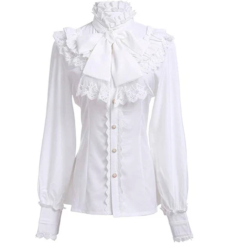 Ladies Shirt Ruffled Lace Top Victorian Blouse Bowknot Retro Gothic Chic Elegant - Bild 5 von 23
