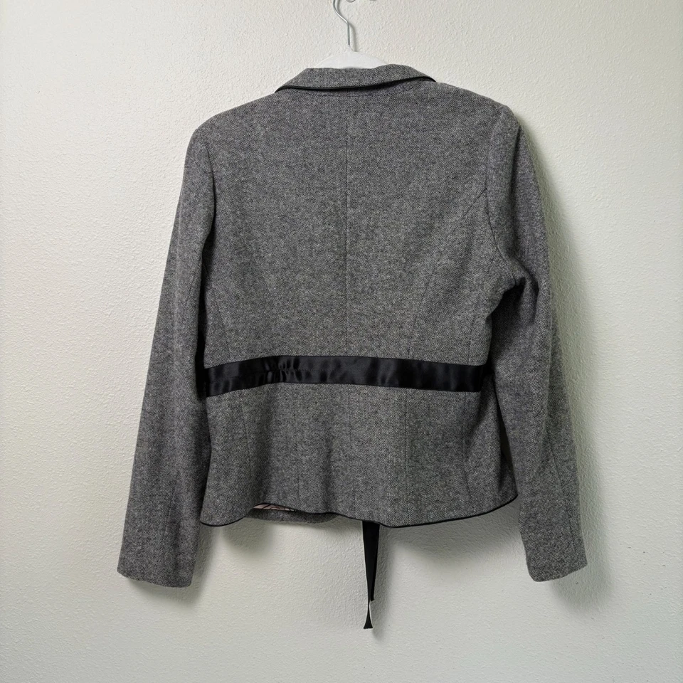 Chaqueta Blazer Karen Kane Talla 10 Negra Cinta Corbata Mezcla Lana Forro Rosa Clásico Foto 4 de 4