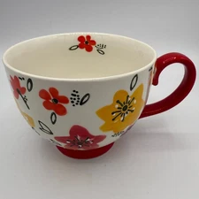 Potter’s Studio Floral Mug Bowl Red Handle Spring Flower Pattern