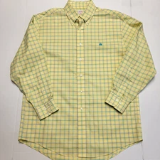 BROOKS BROS Long Sleeve Button Sport Shirt Men MEDIUM M Yellow Blue Check Plaid
