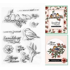 Spring Birds Flowers Friendship Love You Clear Stamps for Card Making Decorat...