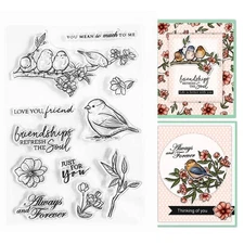 Spring Birds Flowers Friendship Love You Clear Stamps for Card Making Decorat...
