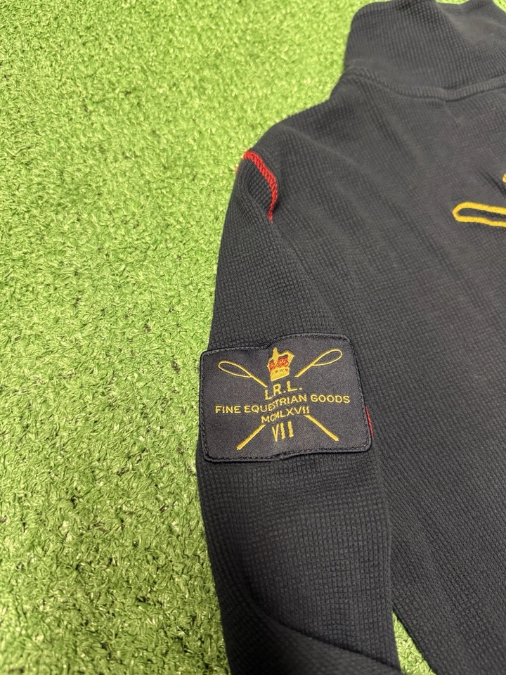 Camisa Ecuestre Lauren Ralph Lauren Mujer Mediana Azul 1/4 Cremallera Bordada De Colección Foto 3 de 4