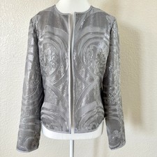 Chico s Travelers Silver Sequin Mesh Jacket Size 0 S Formal Evening Open Front