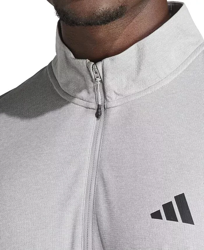 Adidas Hombre Essentials Entrenamiento Estacional Cuarto Cremallera, Gris Medio Jaspeado/Negro Foto 4 de 4