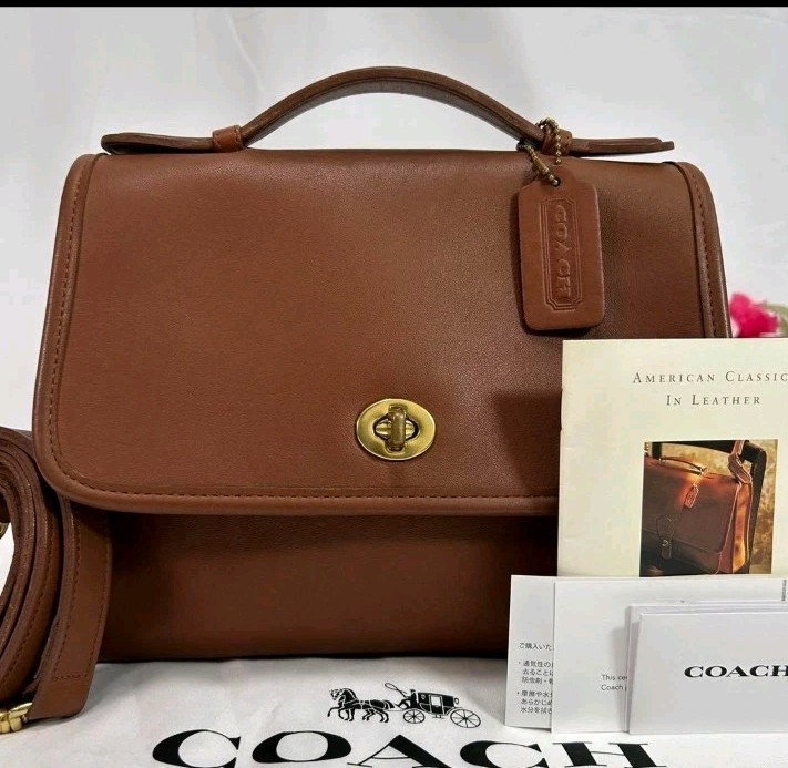 バッグ COACH USA Vintage Leather Dome 2Way Bag Old Coach Leather Shoulder Bag 2way Made in USA Brown 9927
