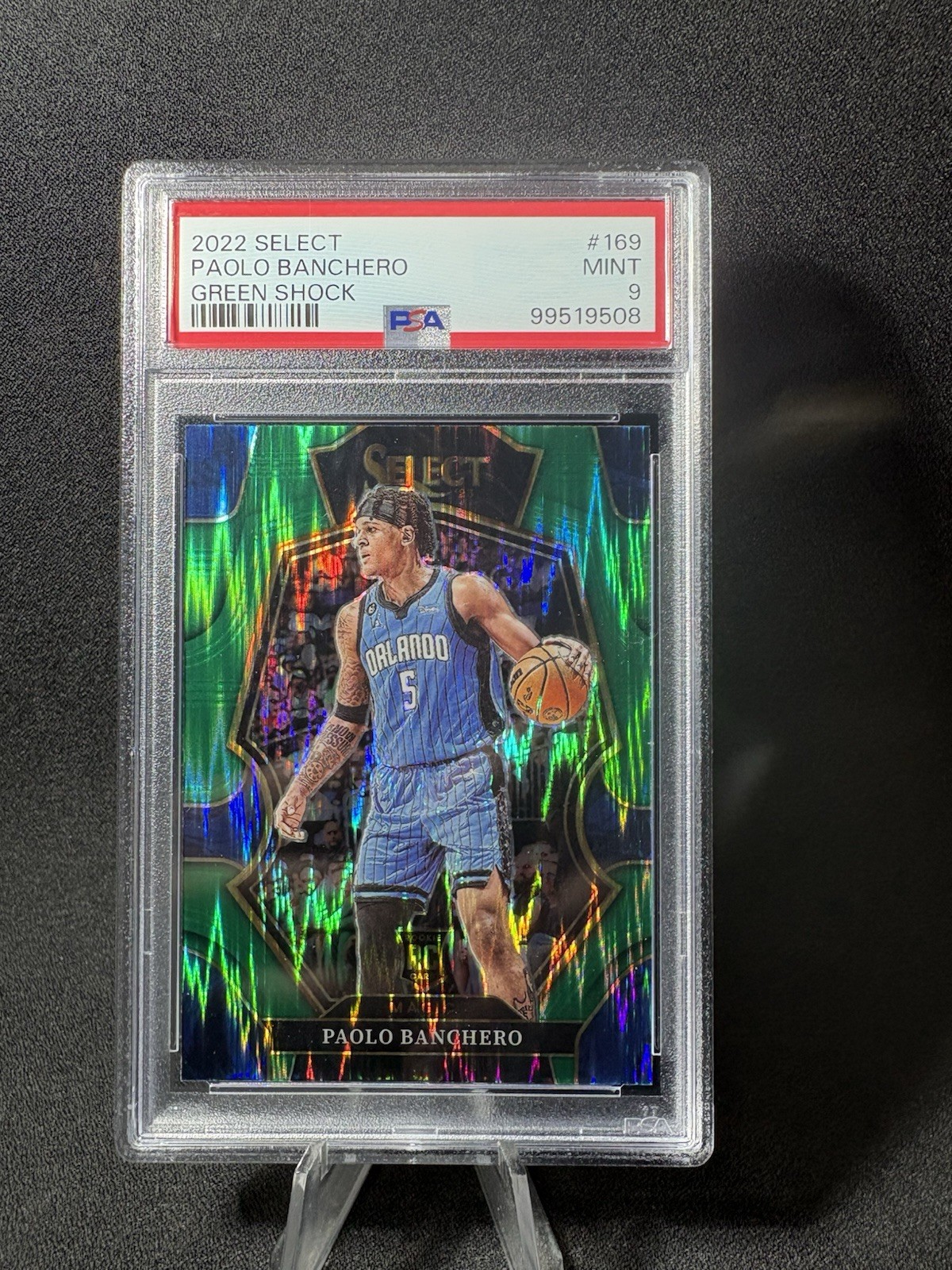 2022-23 Panini Select Premier Paolo Banchero #72 (RC) Green Shock Prizm PSA 9