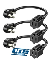 3 Pack 1FT Short Extension Cord, Flat Head Extension Cord Indoor with 3 Prong