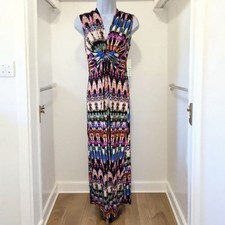 Eliza J V-Neck Sleeveless Maxi Dress - Multicolor Geometric Twist-Front -SZ 2