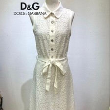 D&G Dolce & Gabbana Sleeveless Lace Dress Size 42 White Floral Design