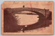 Postcard Arch Bridge Sherman Park Chicago IL Road Too Slippery for Horses 1900s
