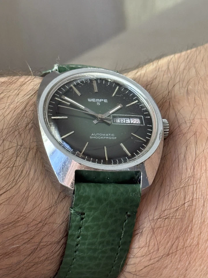 Reloj Automático Hombre Wempe Vintage Antimagnético Esfera Verde Raro Foto 4 de 4