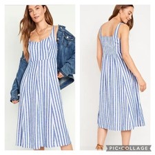 Old Navy Fit Flare Striped Linen Blend Midi Dress NEW Size XXL