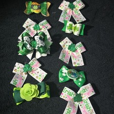 Girls Handmade Shamrock Hair Bow Clips Irish Princess St. Patrick's Day