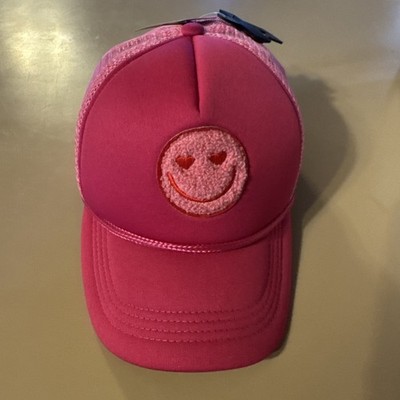 Steve Madden Pink Mesh Back Smiley-Face Trucker Hat for Summer Baseball Cap