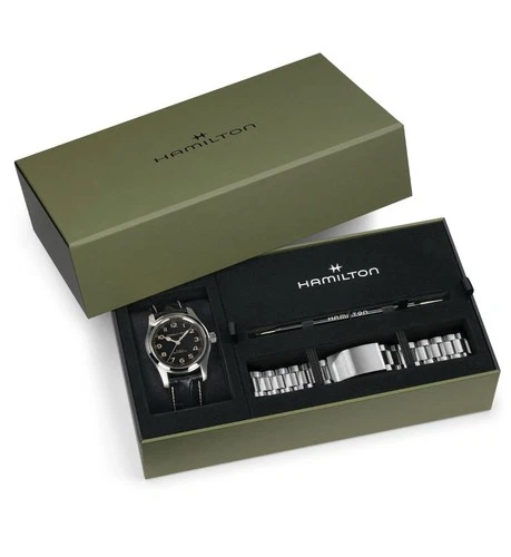 Hamilton Khaki Field Murph 42mm Watch Bracelet Bundle H70605732 W/ Leather Case
