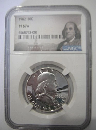 1962 NCG PF 67+ Franklin Half Dollar #6568703-001 ... Cameo look Obverse