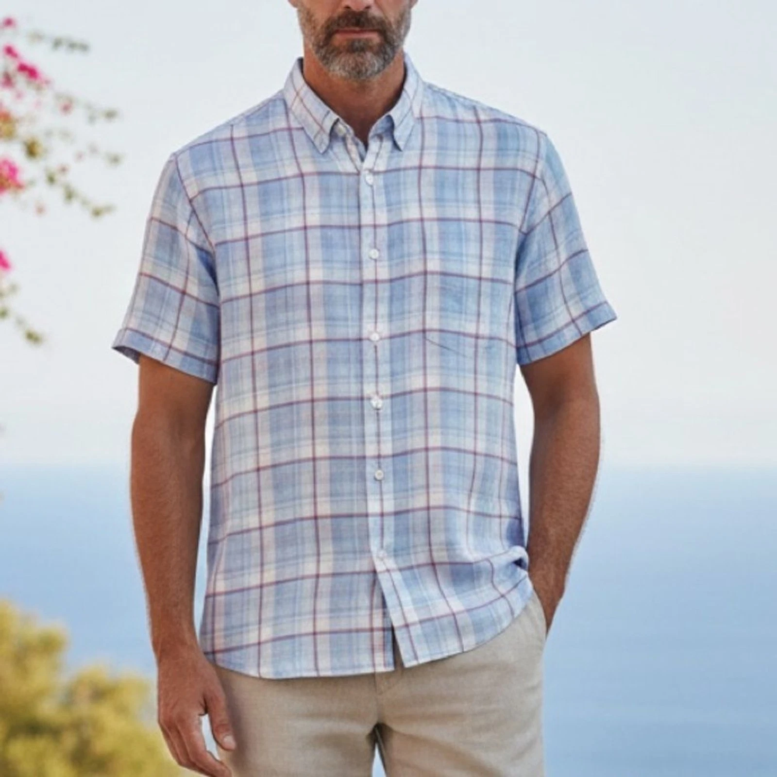 Plaid UNTUCKit Matisco 100% Linen Short Sleeve Button Down Shirt Size XXL 2XL