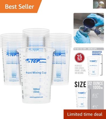 Durable 32 oz Mixing Cups - Box of 25 for Solvent Resistant Kitchen & Craft Use