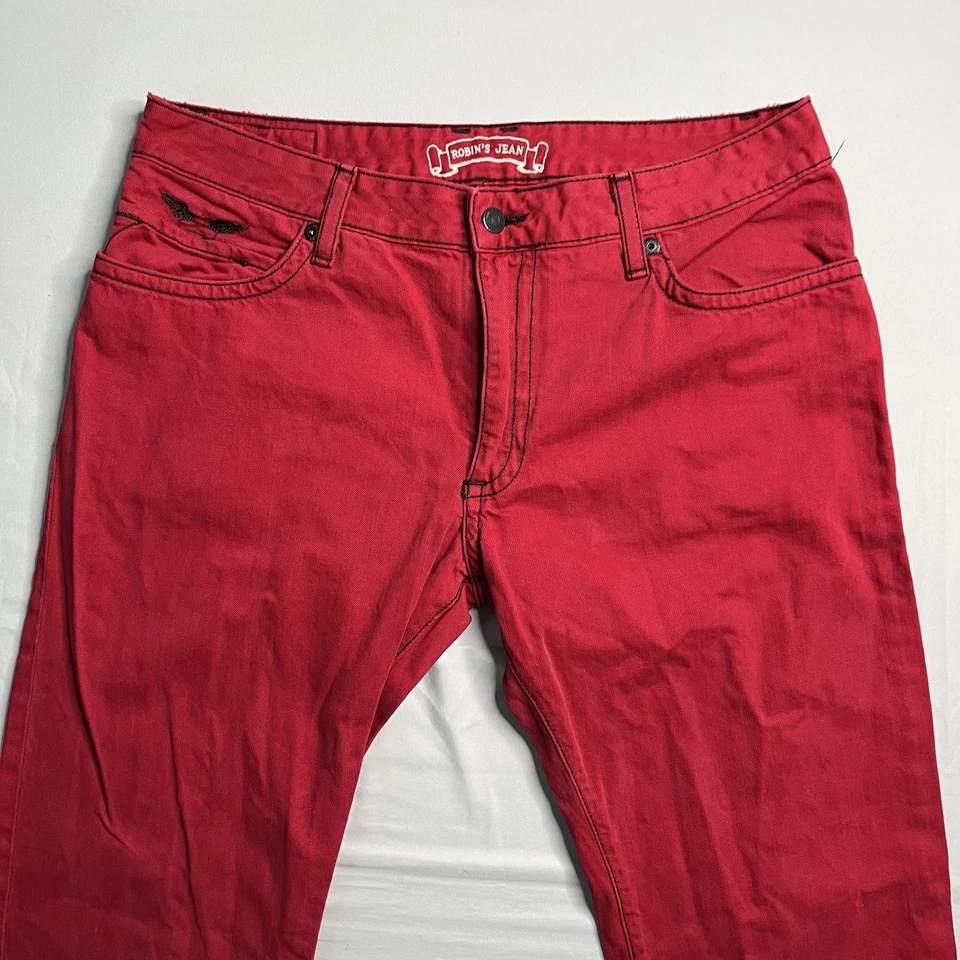 Мужские джинсы Robin's 36x34 красные прямые с вышивкой крыльями уличные хип-хоп США - Изображение 3 из 4