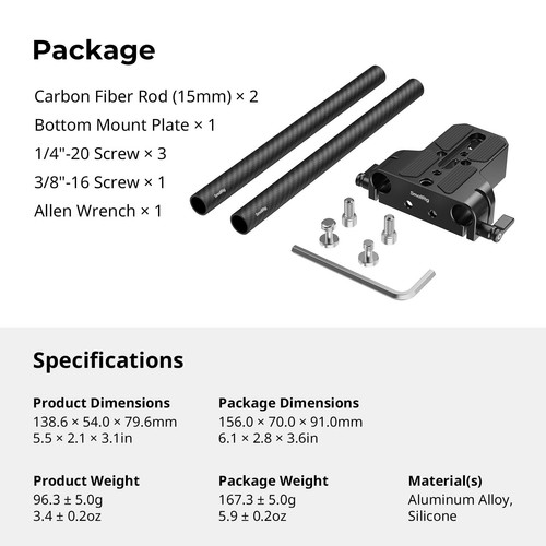 SMALLRIG Camera Base Plate Kit with 15mm LWS Rod Rail Clamp, Carbon Fiber...  - Picture 7 of 7
