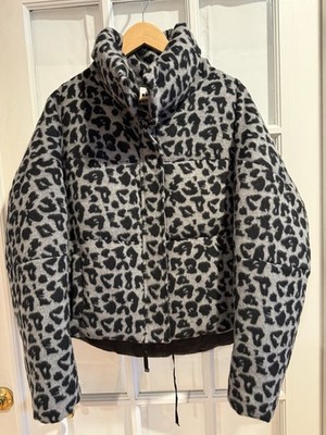 APPARIS Leopard Print Jacket Puffer Gray & Black Women s Size L