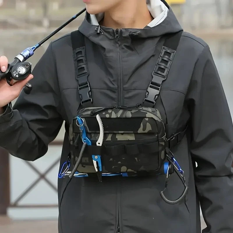 Men Camo Fishing Vest Bag Utility Tackle Chest Waist Pack Camping Hunting Hiking