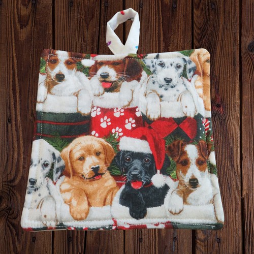 Handmade Potholder, Set of 2, Reversible Christmas Puppies and Christmas Lights - Picture 8 of 9