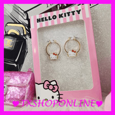 Hello Kitty Gold Plated Hoop Dangle Earrings NEW
