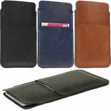 CRAFT POUCH WITH CARD POCKET HAND SEWN OF COWHIDE SLEEVE CASE COVER FOR PHONES