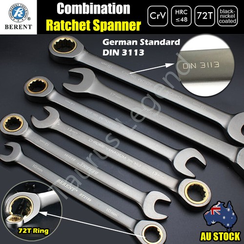 3PC German Standard CRV Geared Ratchet Ring Combination Spanner 21 22 23mm Set - Picture 4 of 6