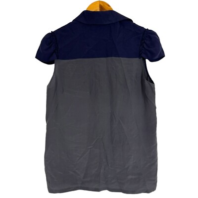 Alexander Wang Navy Gray Color block Button Up Shirt Blouse Silk